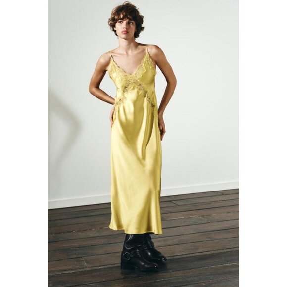 ZARA SATIN MIDI DRESS WITH LACE - Picture 3 of 8